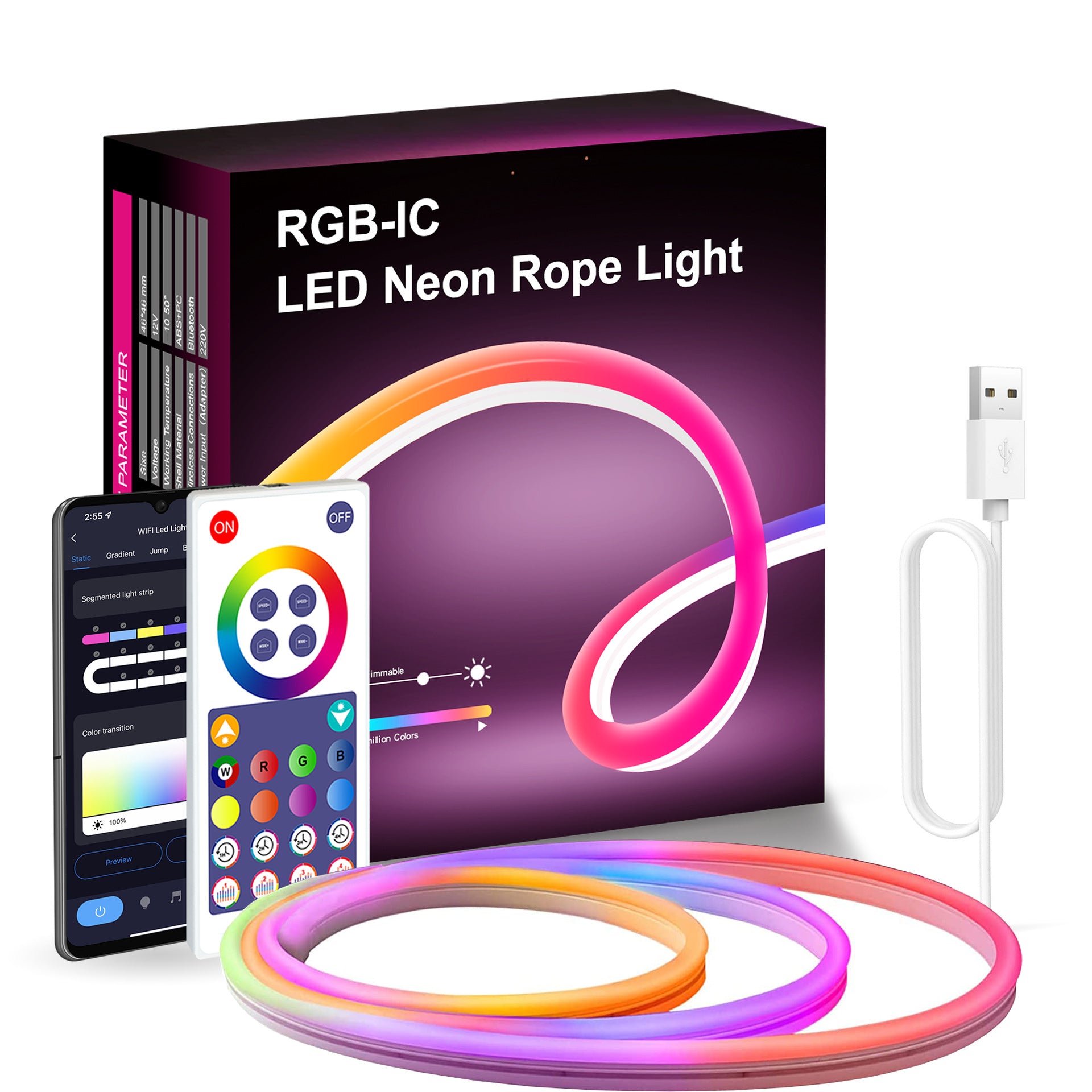 3M Neon LED Strip Lights with Music Sync – Color-Changing Ambient Lighting