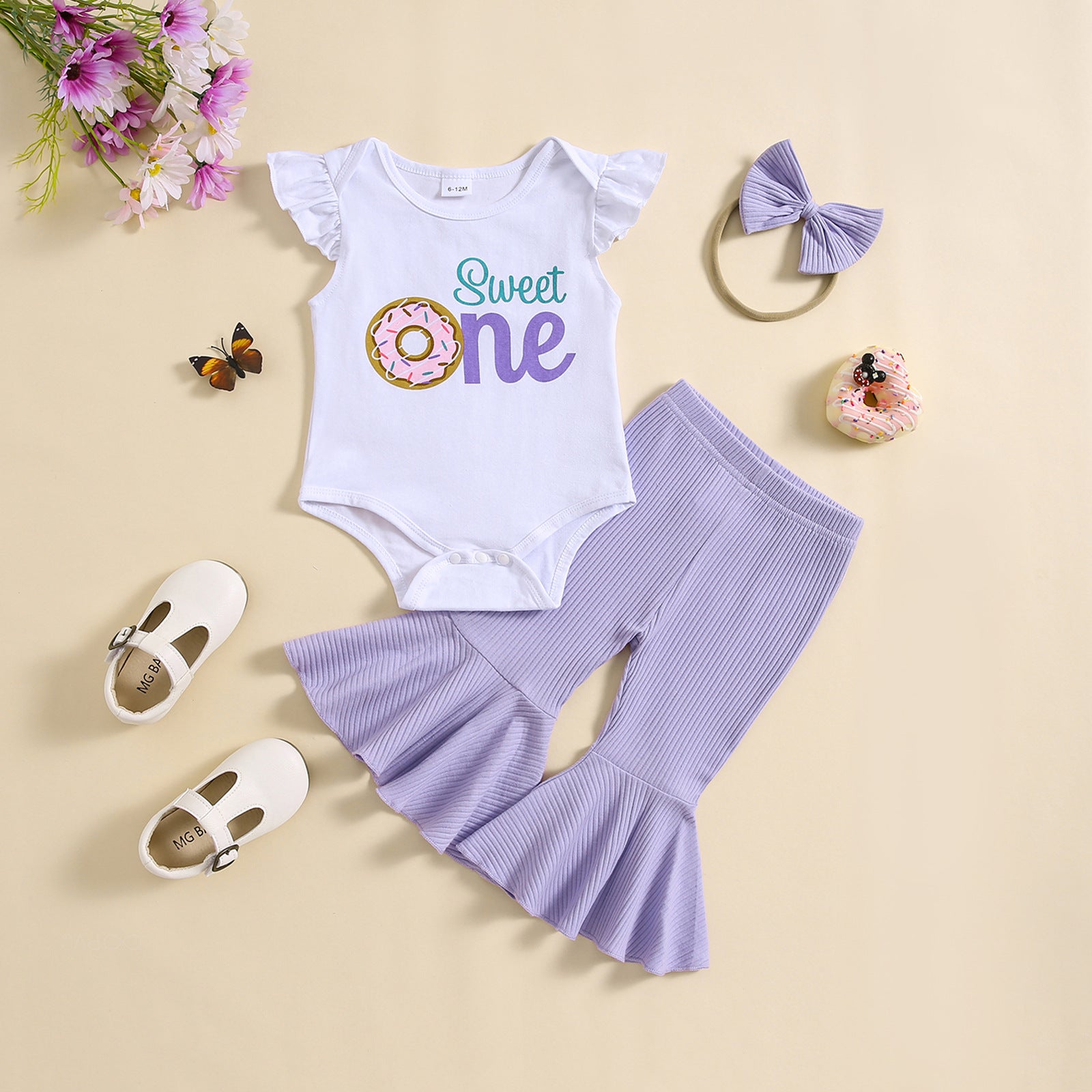 Infant Toddler Letter Printed Flounced Sleeve Romper