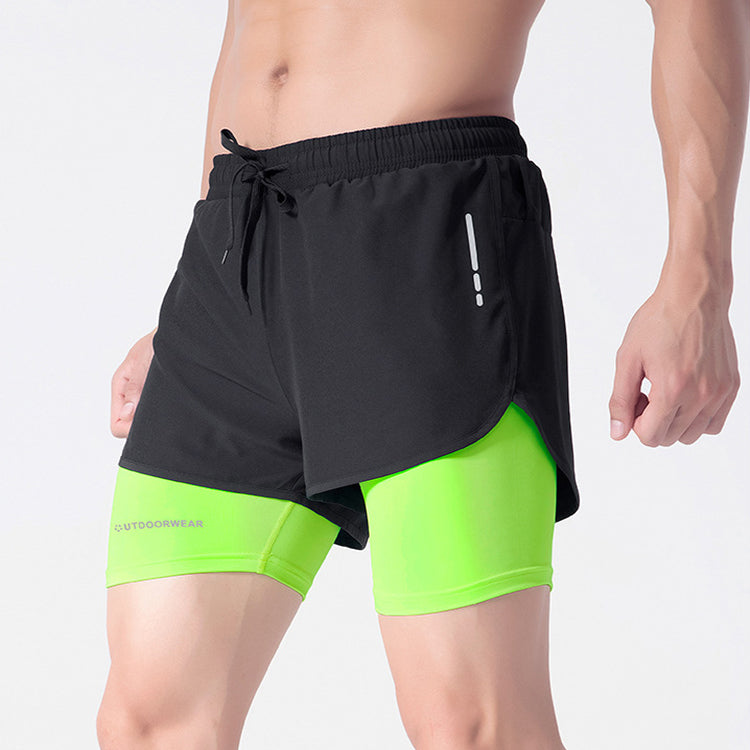 Heren dubbellaagse trekkoord sportshorts - Snel drogende en zeer elastische actieve kleding