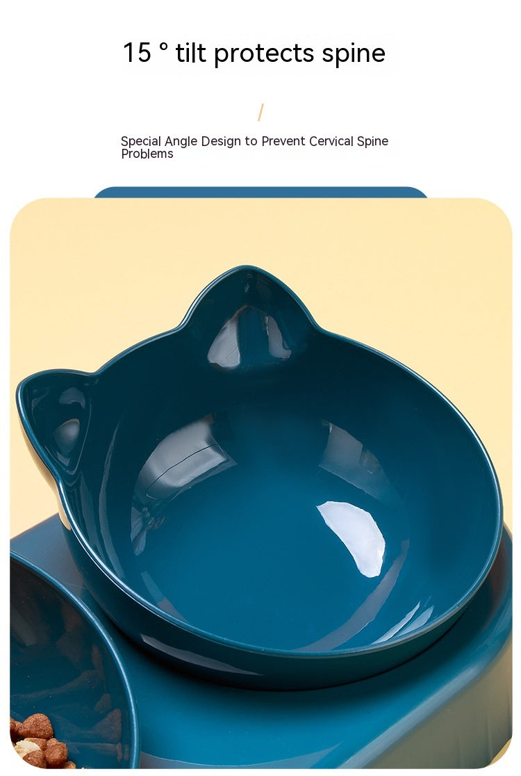 Anti-Roll Double Plastic Pet Bowl – Stable Food & Water Feeder for Cats