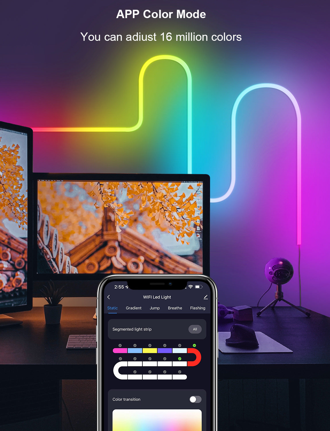 3M Neon LED Strip Lights with Music Sync – Color-Changing Ambient Lighting