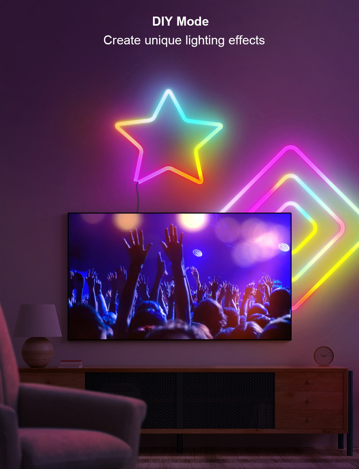 3M Neon LED Strip Lights with Music Sync – Color-Changing Ambient Lighting