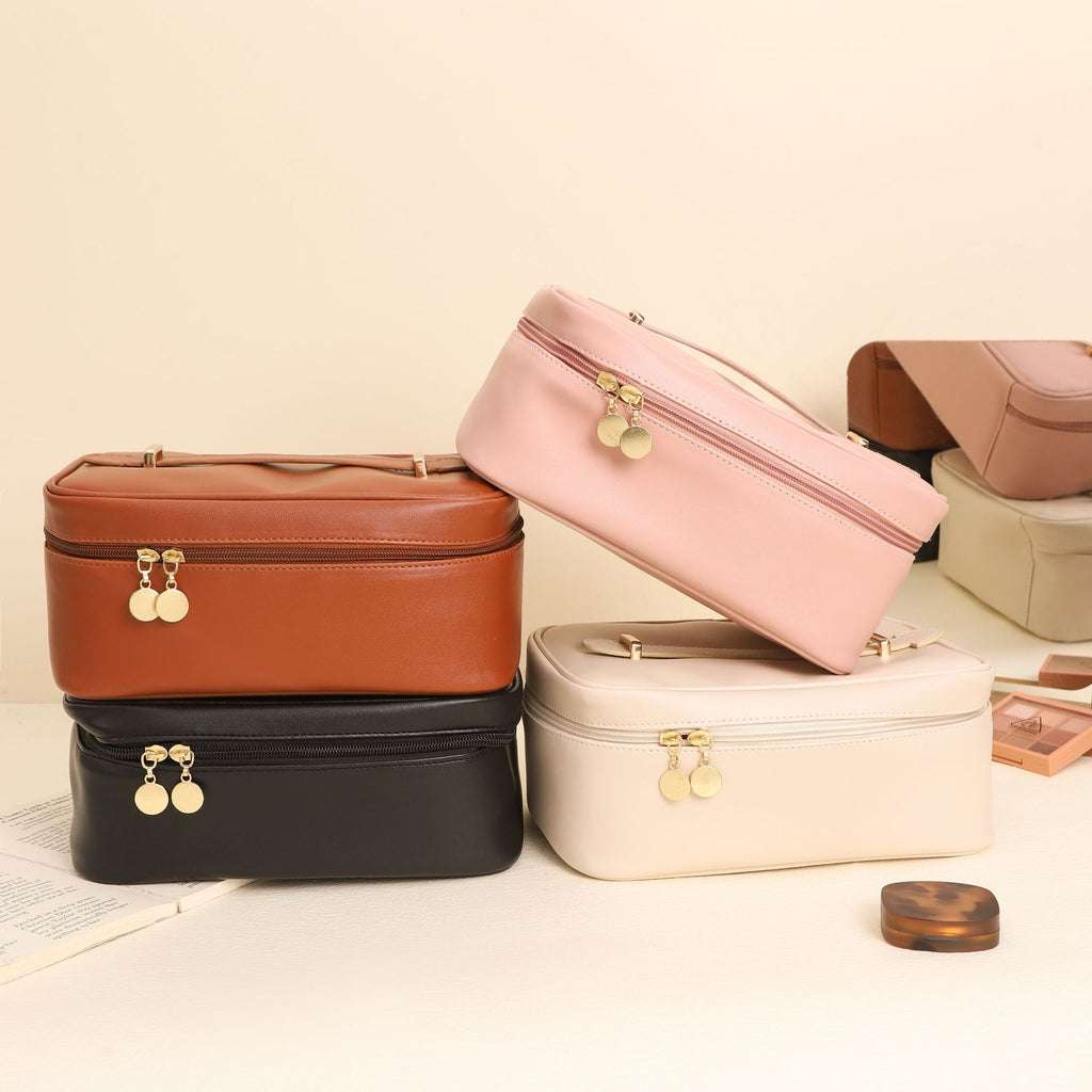 Handle Top Cosmetic Bag - High-Capacity Square Travel Makeup & Toiletry Organizer