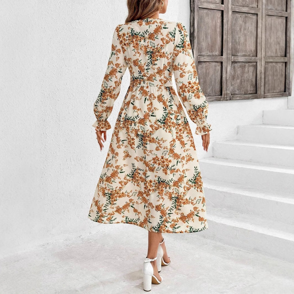Flower Floral Print Slit Dress Female