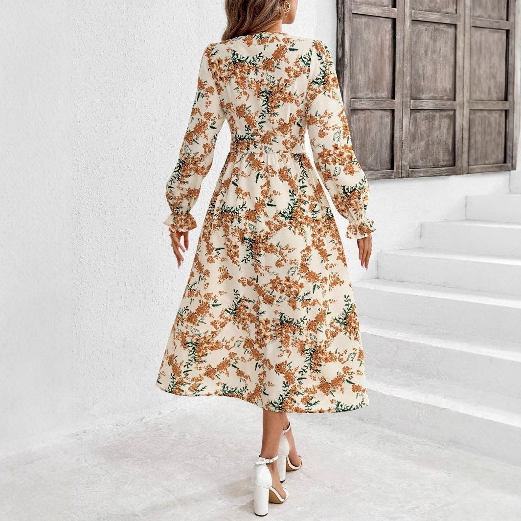 Flower Floral Print Slit Dress Female