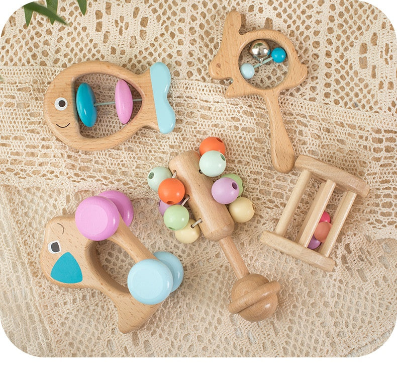 Newborn Baby Beech Wood Educational Toys – Montessori-Inspired Sensory Rattles & Teethers