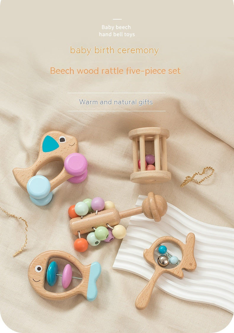 Newborn Baby Beech Wood Educational Toys – Montessori-Inspired Sensory Rattles & Teethers
