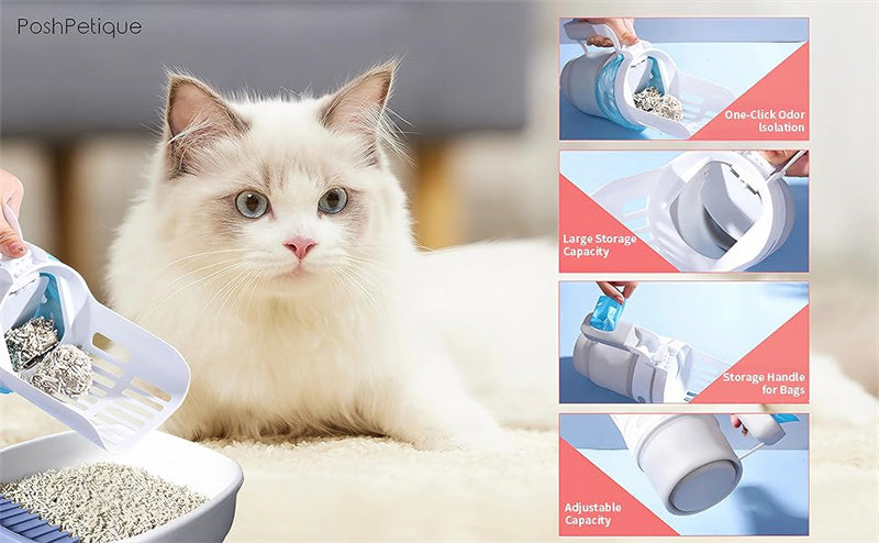 Upgraded Wide Cat Litter Scoop with Refill Bags – Self-Cleaning Waste Bin System for Easy Cleanup