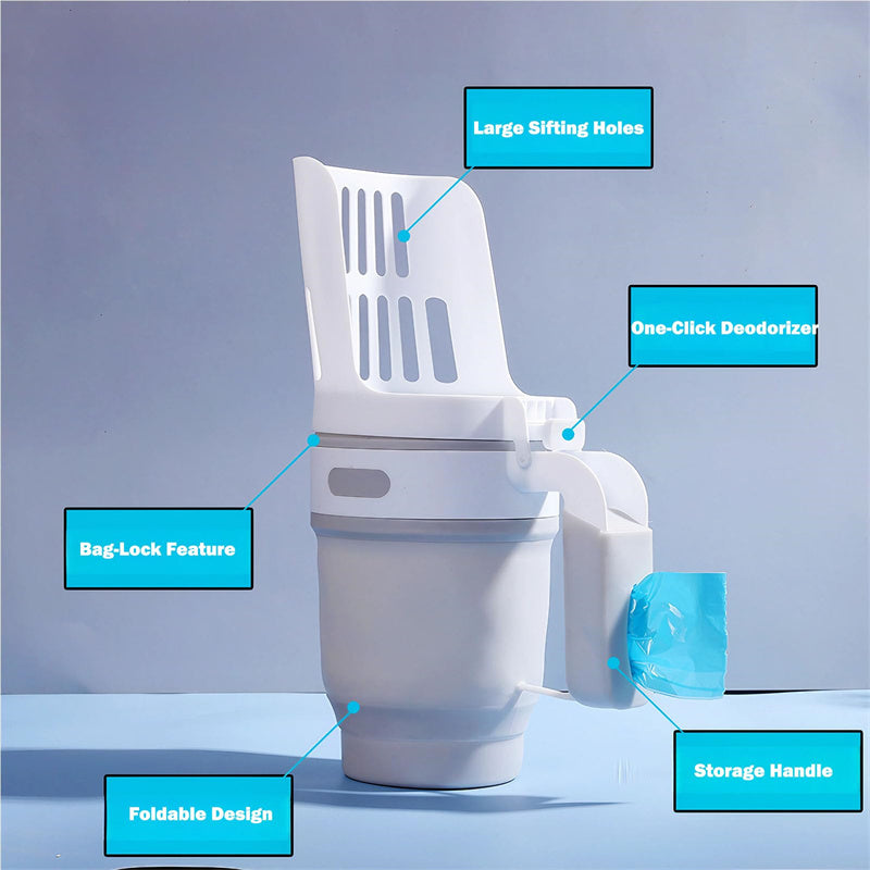 Upgraded Wide Cat Litter Scoop with Refill Bags – Self-Cleaning Waste Bin System for Easy Cleanup