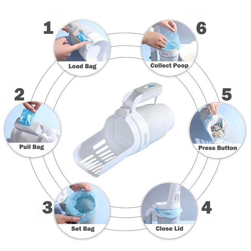 Upgraded Wide Cat Litter Scoop with Refill Bags – Self-Cleaning Waste Bin System for Easy Cleanup