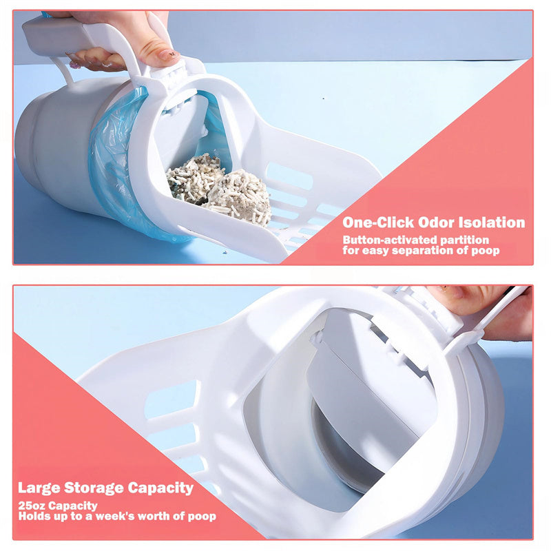 Upgraded Wide Cat Litter Scoop with Refill Bags – Self-Cleaning Waste Bin System for Easy Cleanup