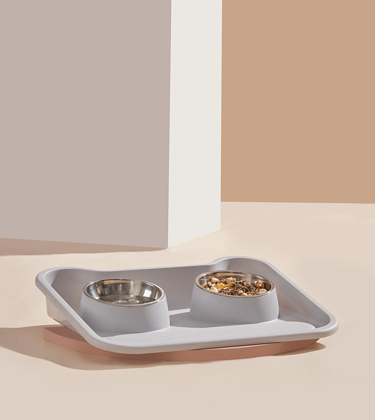 Tilted Double Stainless Steel Pet Bowl – Leak-Proof, Neck-Protecting Feeder for Cats & Dogs
