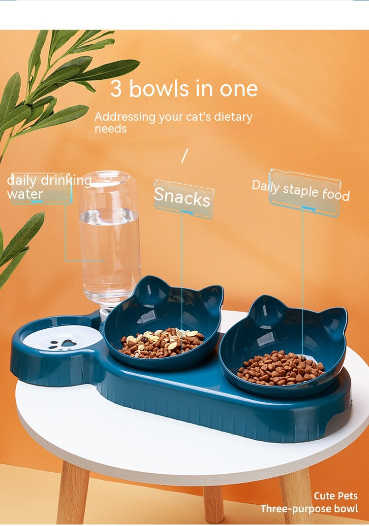 Anti-Roll Double Plastic Pet Bowl – Stable Food & Water Feeder for Cats