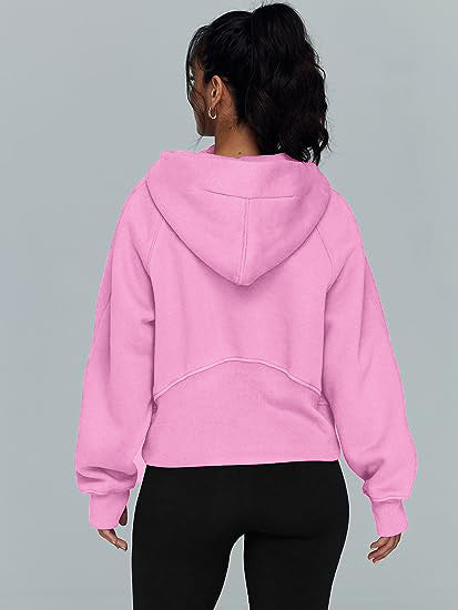 Zipper Hoodie Sweatshirt with Pockets - Loose Fit Long-Sleeve Pullover for Women
