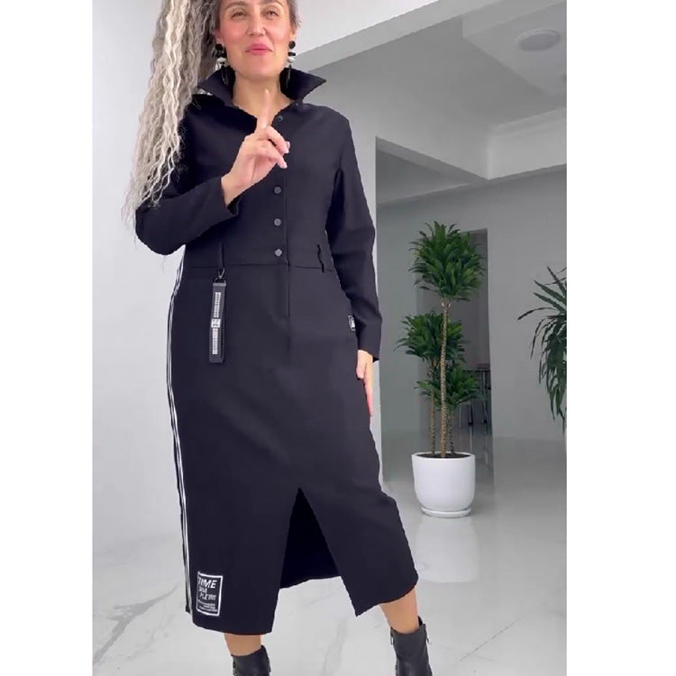 European And American Leisure Fashion Solid Color Long Sleeve Dress