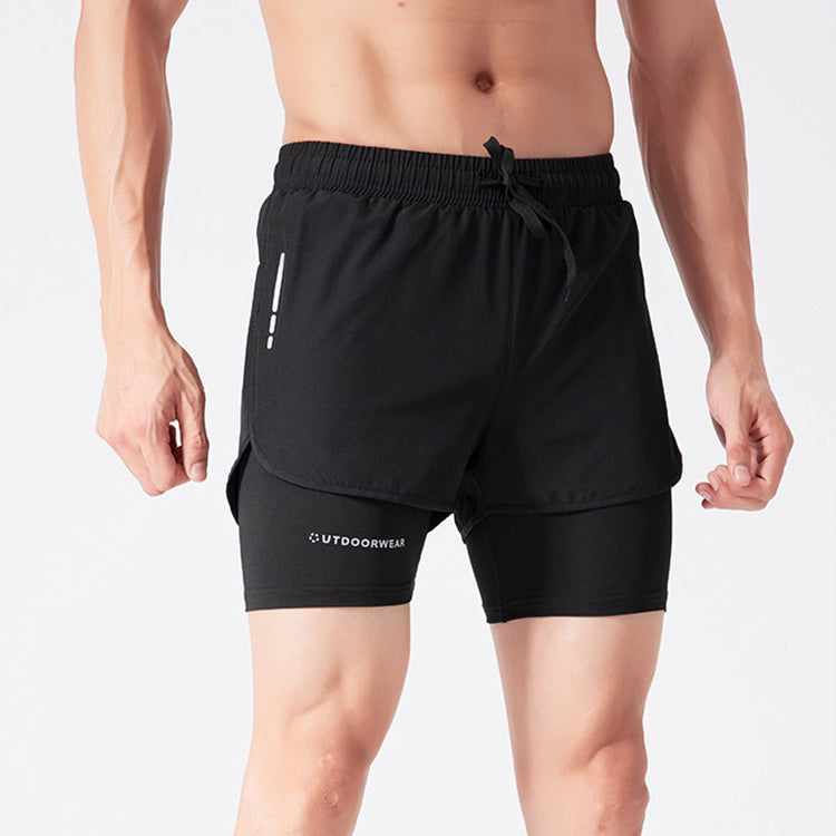 Heren dubbellaagse trekkoord sportshorts - Snel drogende en zeer elastische actieve kleding