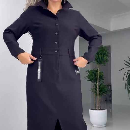 European And American Leisure Fashion Solid Color Long Sleeve Dress