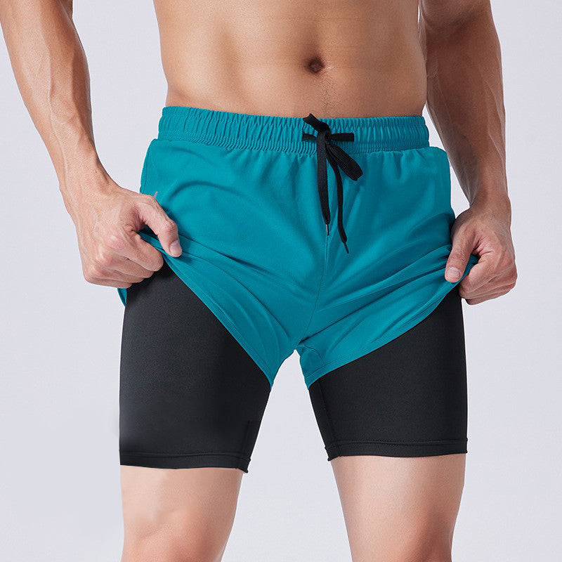 Heren dubbellaagse trekkoord sportshorts - Snel drogende en zeer elastische actieve kleding