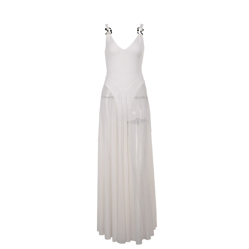 Socialite Style Mesh A-Line Dress - Elegant Vacation Slim Fit Dress for Women
