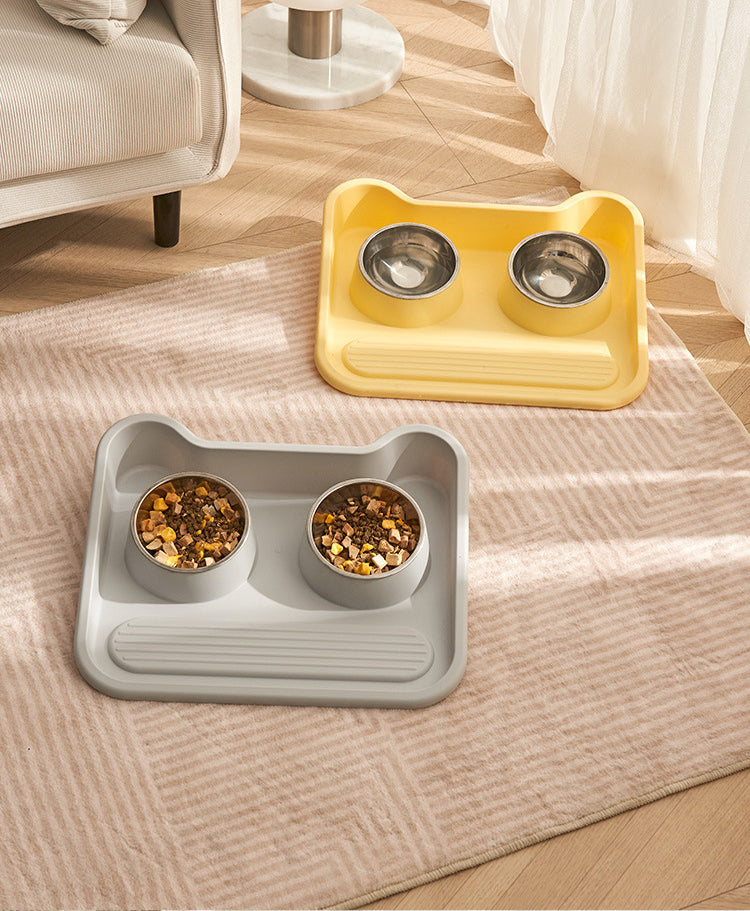 Tilted Double Stainless Steel Pet Bowl – Leak-Proof, Neck-Protecting Feeder for Cats & Dogs