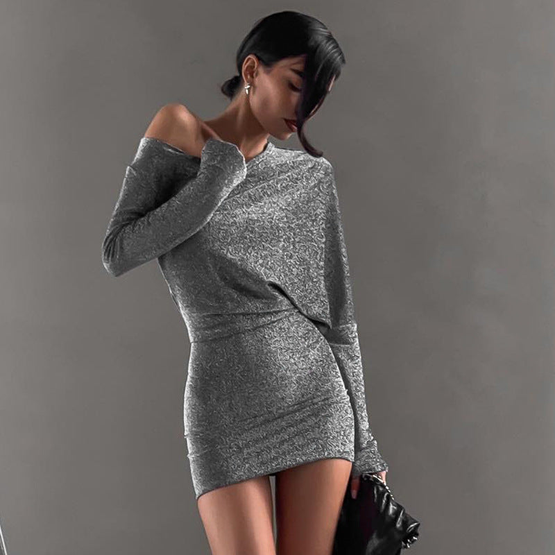 Soliede kleur skouer sexy middellyf trim heup rok