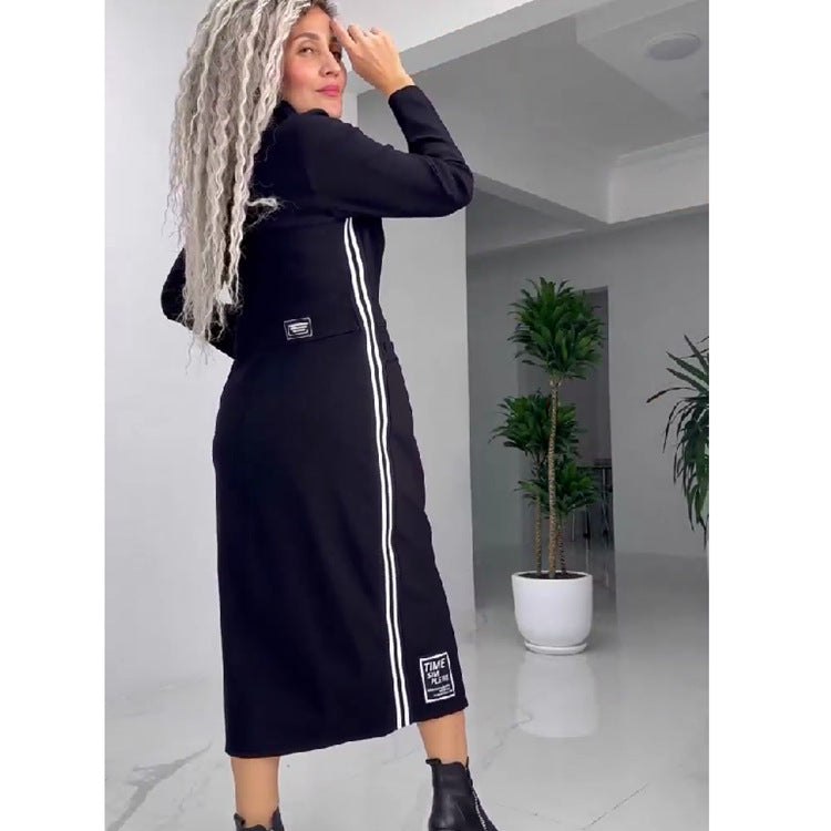 European And American Leisure Fashion Solid Color Long Sleeve Dress