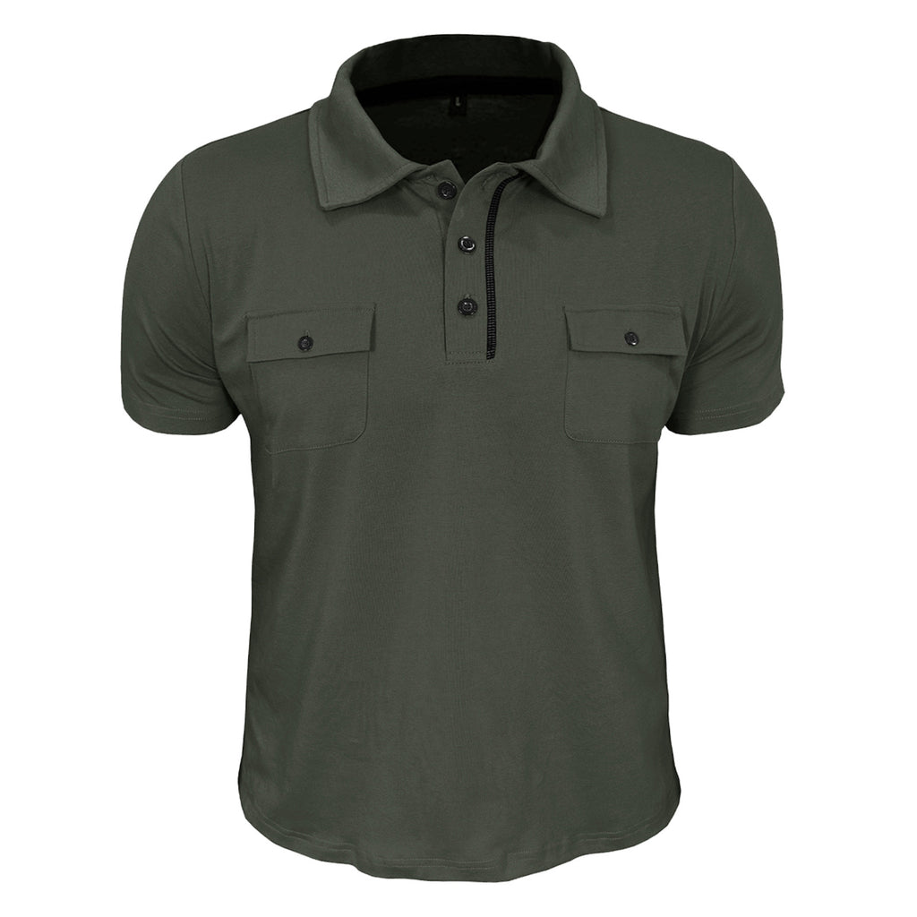 Men’s Summer Lapel Polo Shirt – Casual Short Sleeve Button-Up with Pockets