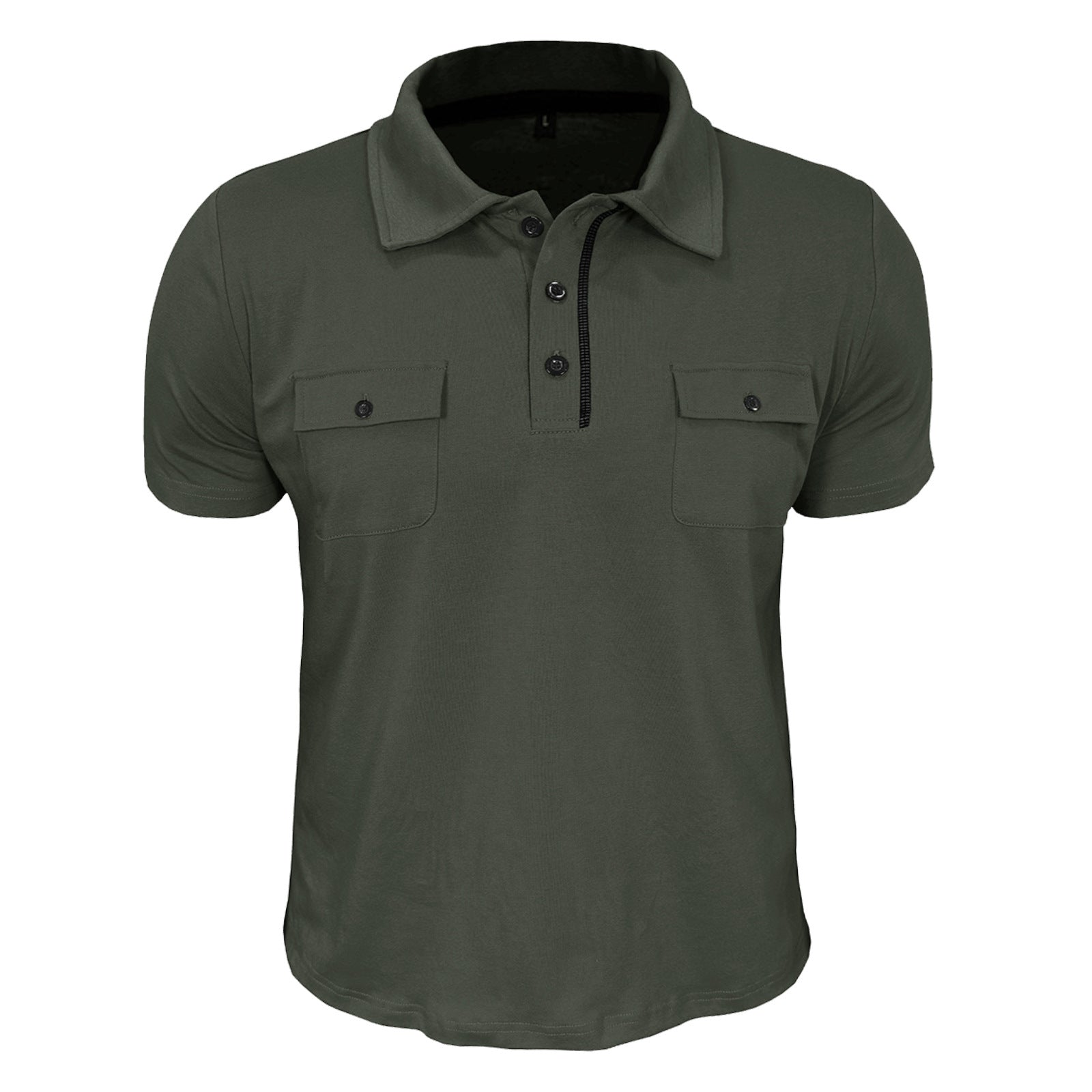 Men’s Summer Lapel Polo Shirt – Casual Short Sleeve Button-Up with Pockets