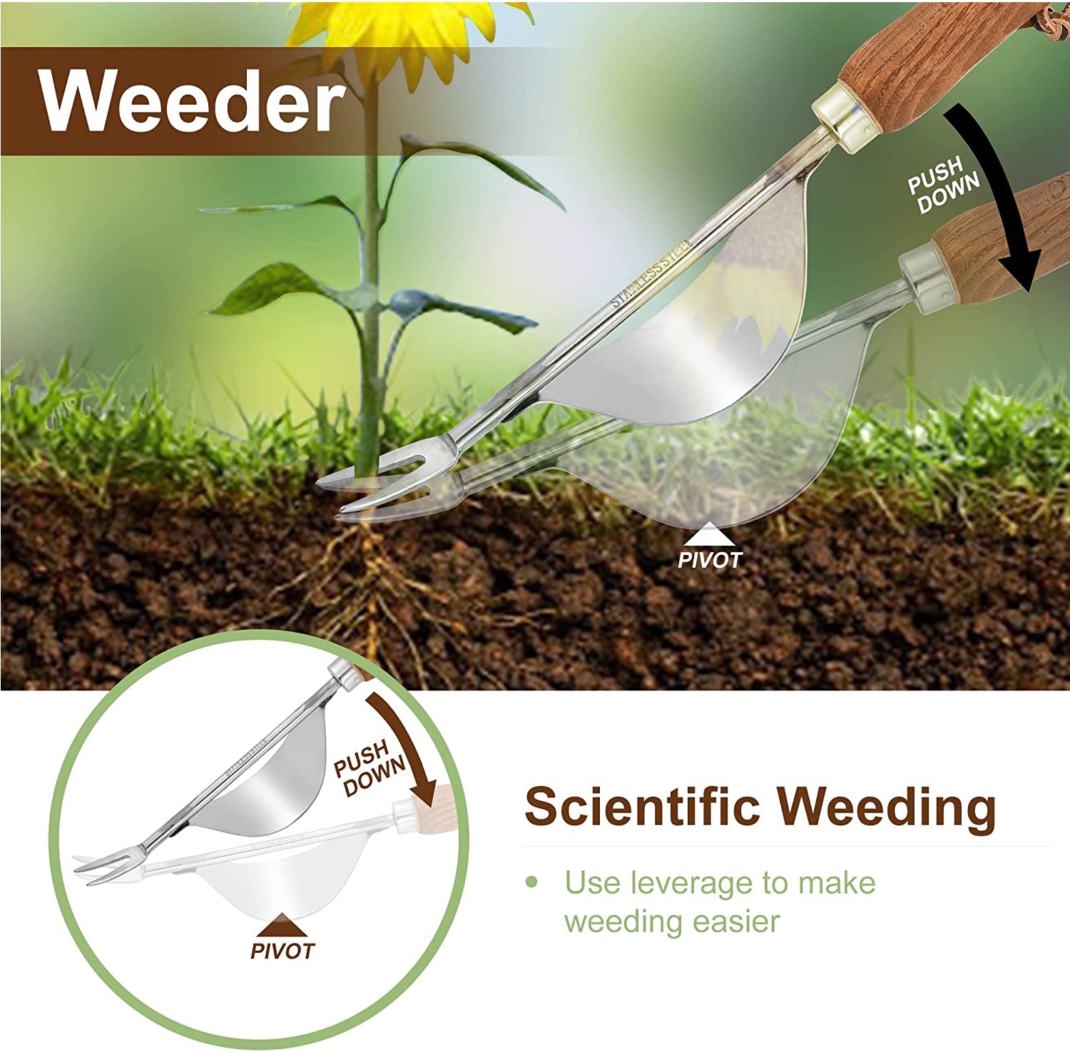 4-Piece Garden Tool Set – Stainless Steel Tools with Ergonomic Wooden Handles