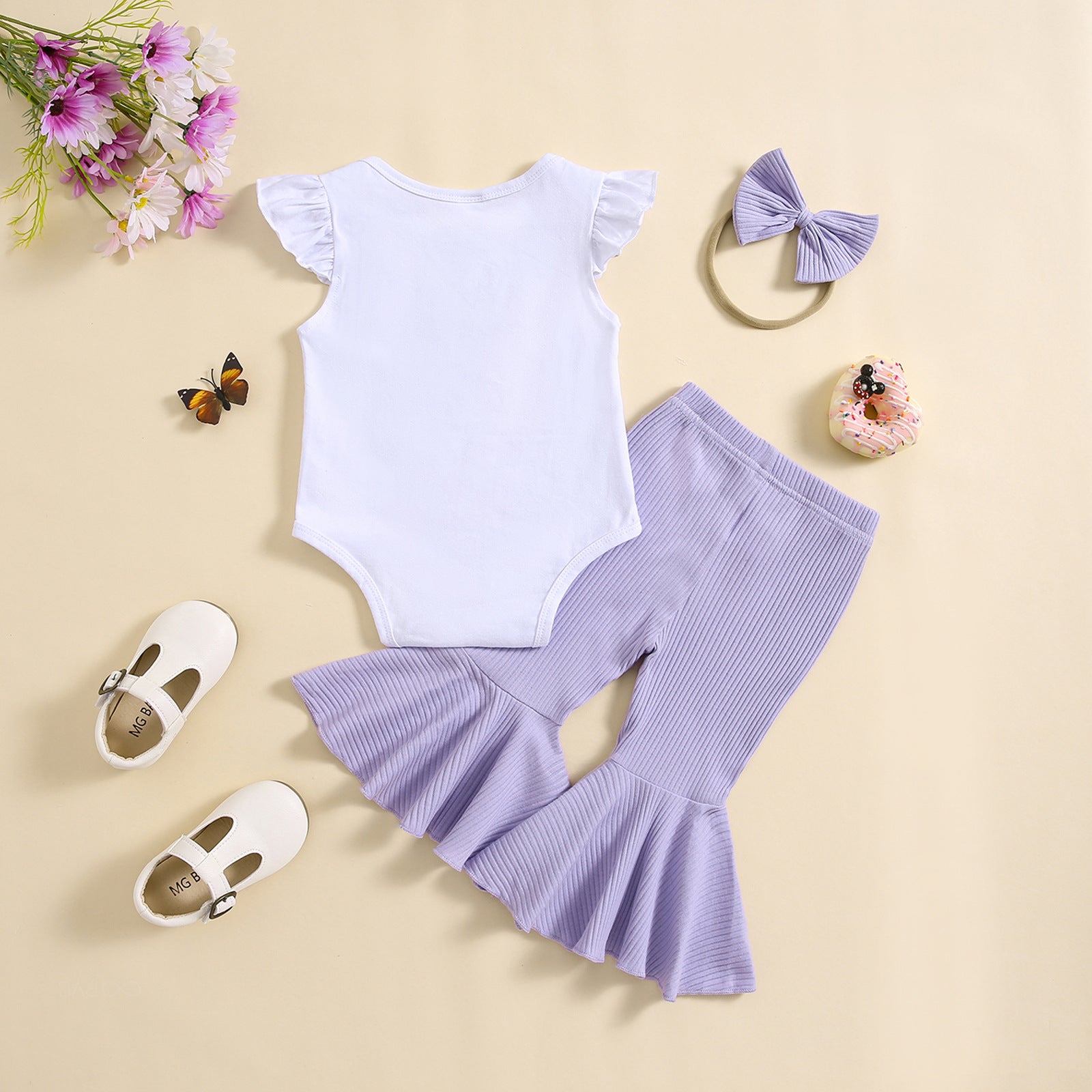 Infant Toddler Letter Printed Flounced Sleeve Romper