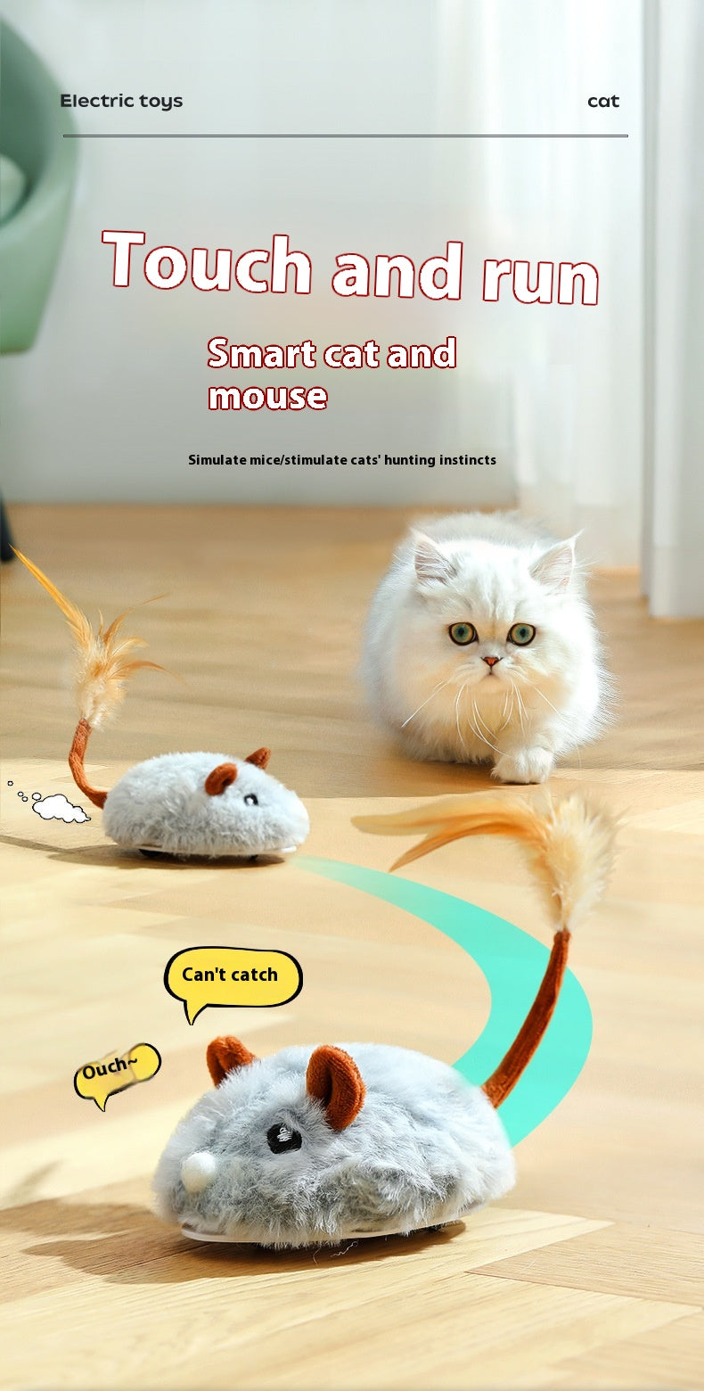 Electric Mouse Cat Toy with Wand – Self-Play Interactive Toy for Stress Relief & Exercise