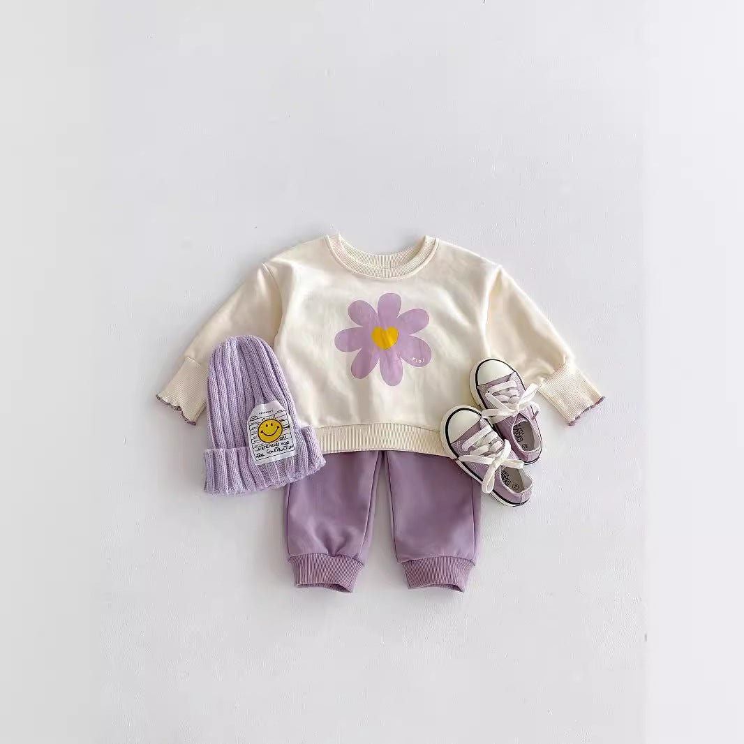 Infant Two-Piece Set - Cute Flower Sweatshirt & Sweatpants Baby Girl Outfit