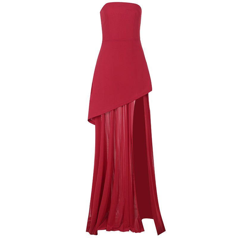 Sosiale styl Temperament Slim Tube Top Mesh Stitching Swing Rok
