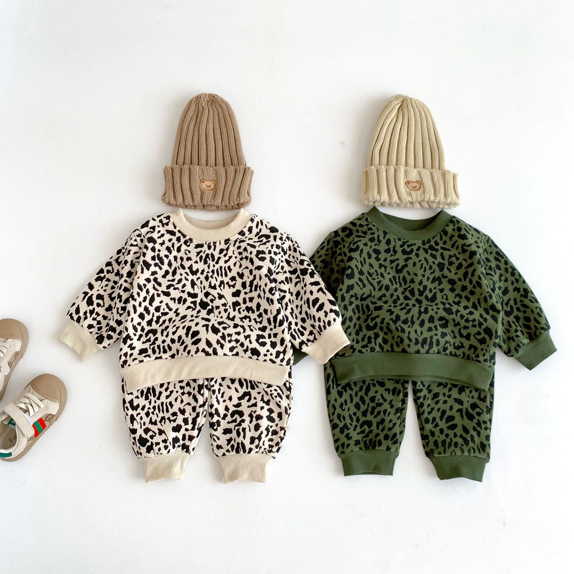 Baby Leopard Print Sweater Set - Pure Cotton Long-Sleeve Outfit