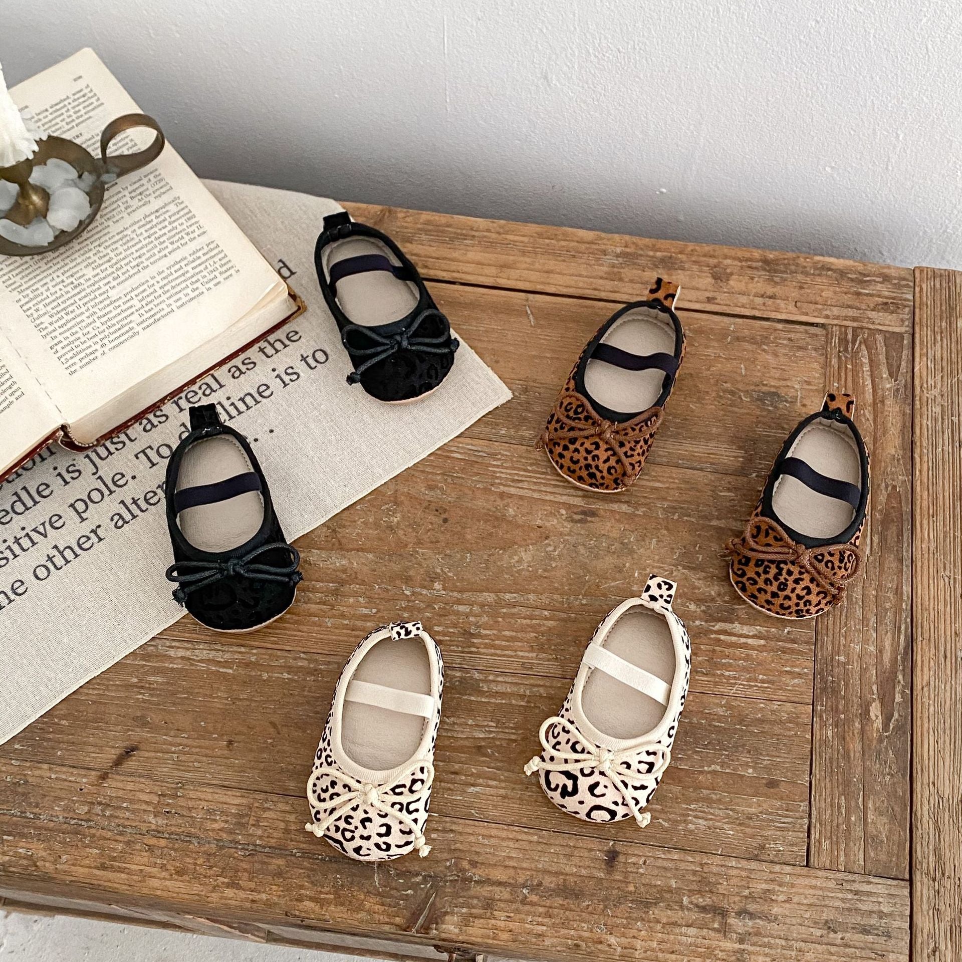 Spring & Autumn Baby Girl Toddler Shoes - Soft Bottom Leopard Print with Bow Design