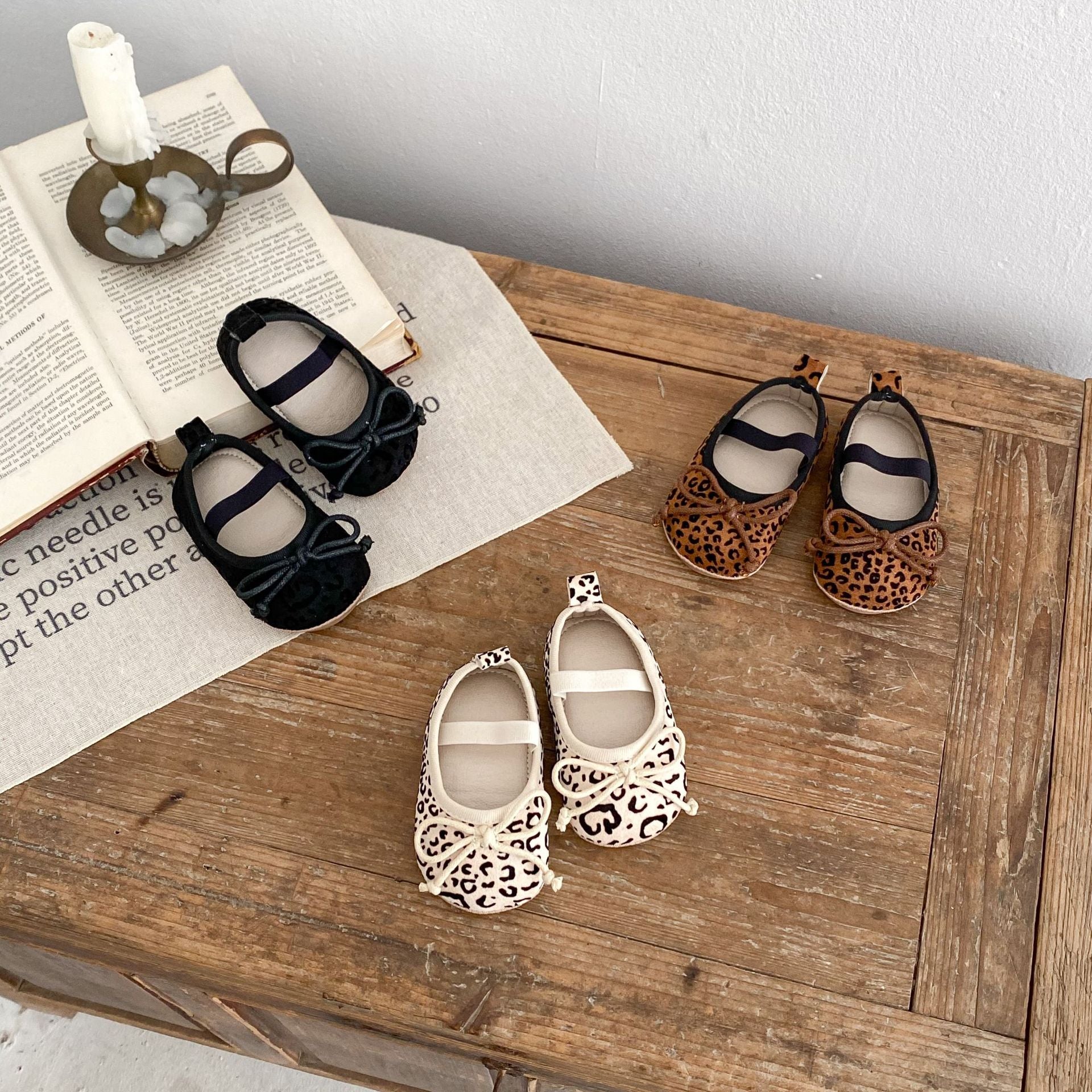 Spring & Autumn Baby Girl Toddler Shoes - Soft Bottom Leopard Print with Bow Design