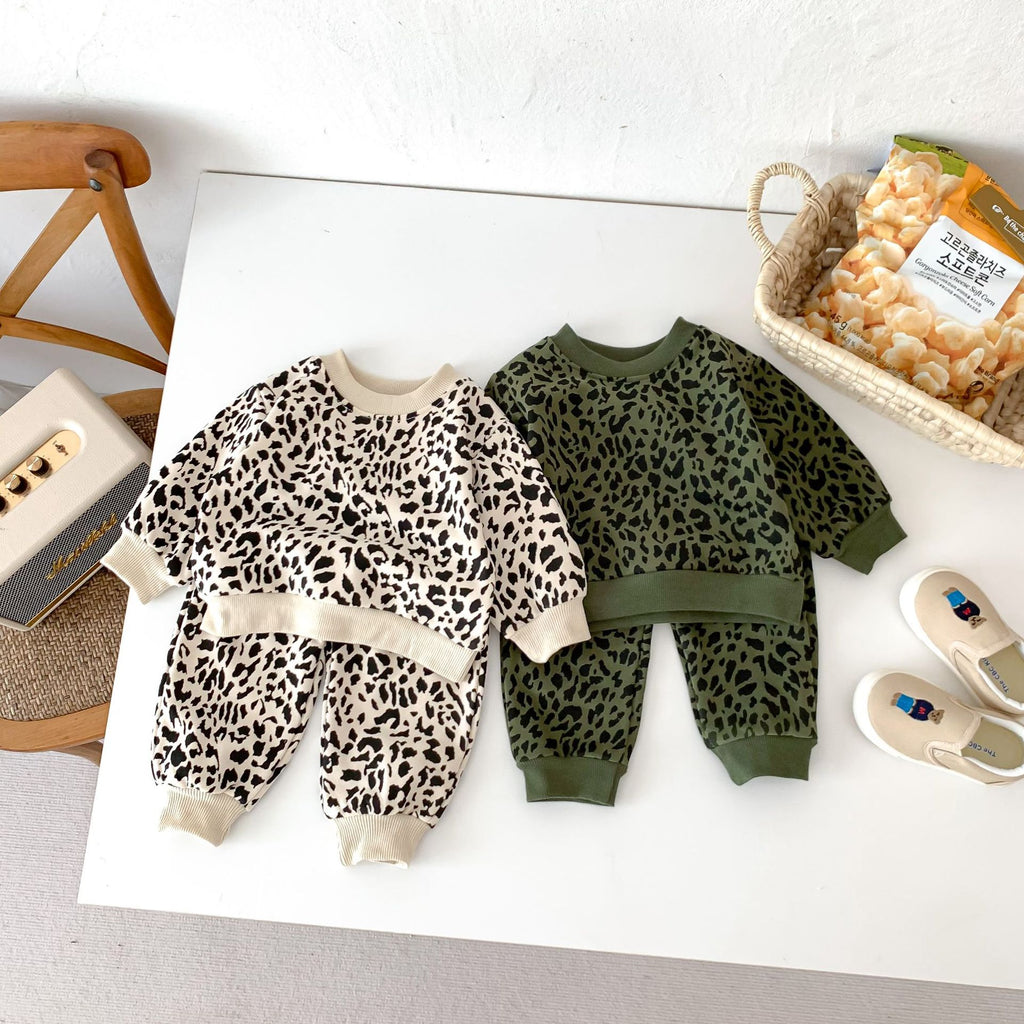 Baby Leopard Print Sweater Set - Pure Cotton Long-Sleeve Outfit