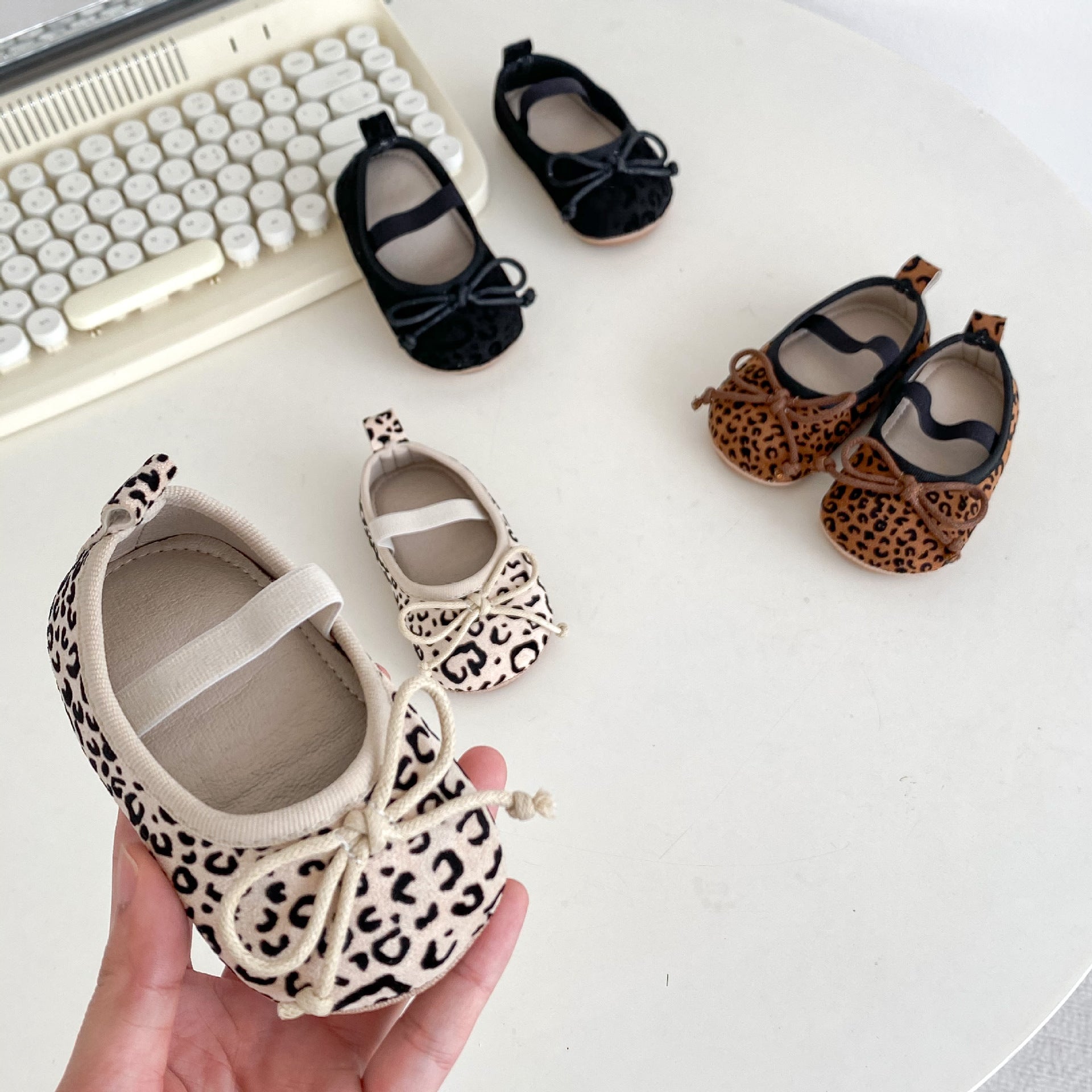 Spring & Autumn Baby Girl Toddler Shoes - Soft Bottom Leopard Print with Bow Design