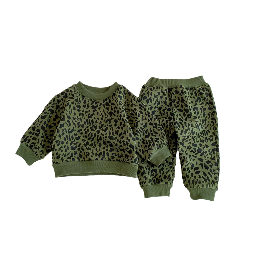 Baby Leopard Print Sweater Set - Pure Cotton Long-Sleeve Outfit