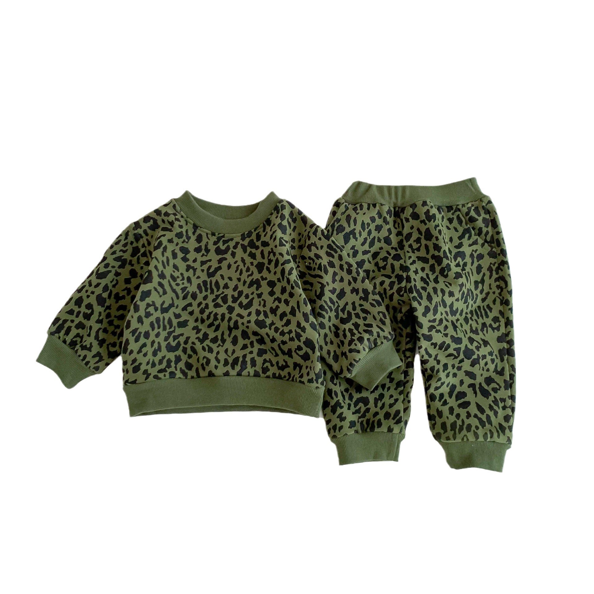 Baby Leopard Print Sweater Set - Pure Cotton Long-Sleeve Outfit