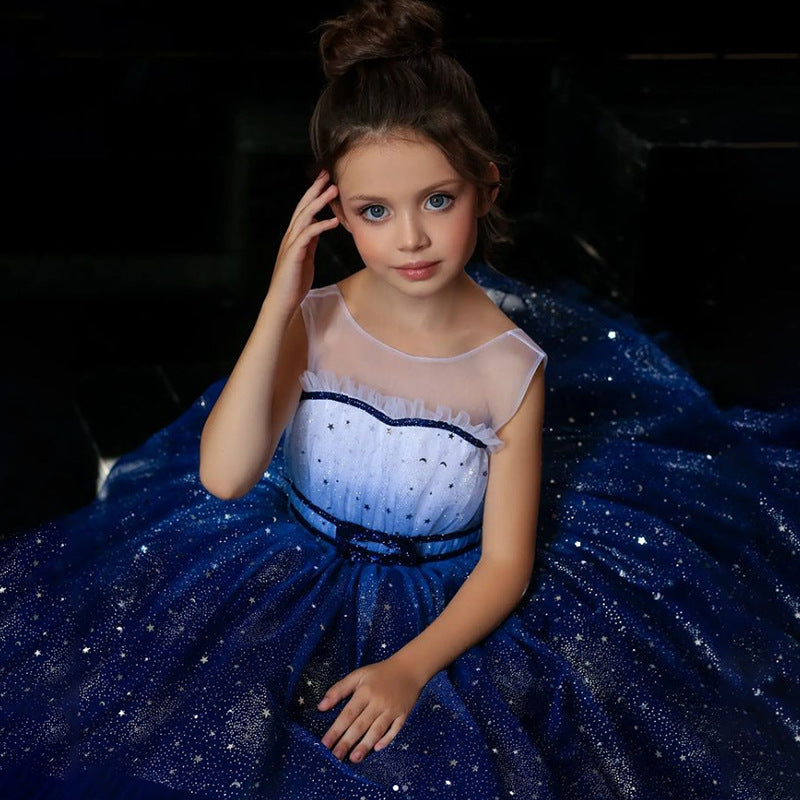 New Girls Gradient Sleeveless Mesh Tulle Tutu Dress