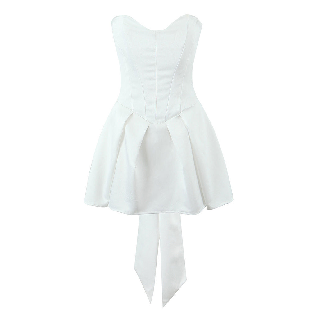 White Bow Swing Strapless Dress