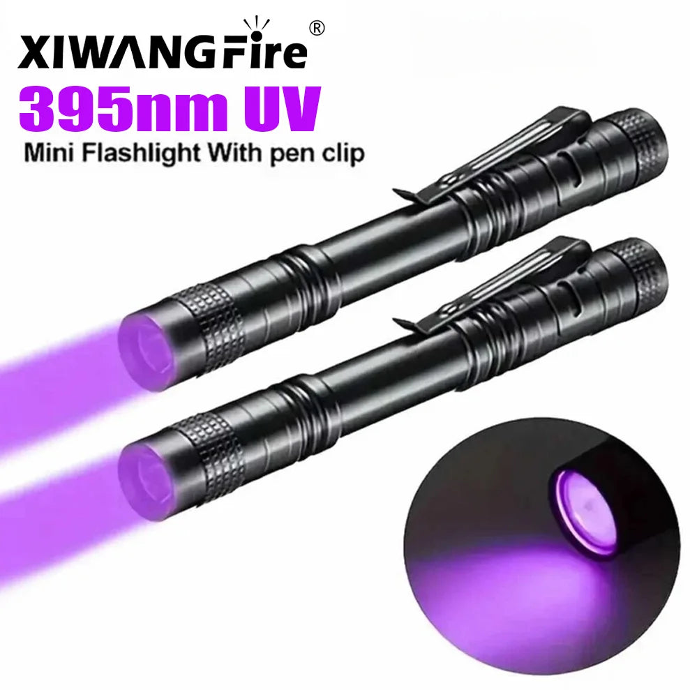Portable UV Flashlight 395nm with Pen Clip – Ultraviolet Torch for Pet Urine Detection, Scorpion Hunting &amp; Stain Inspection – AAA Battery Powered