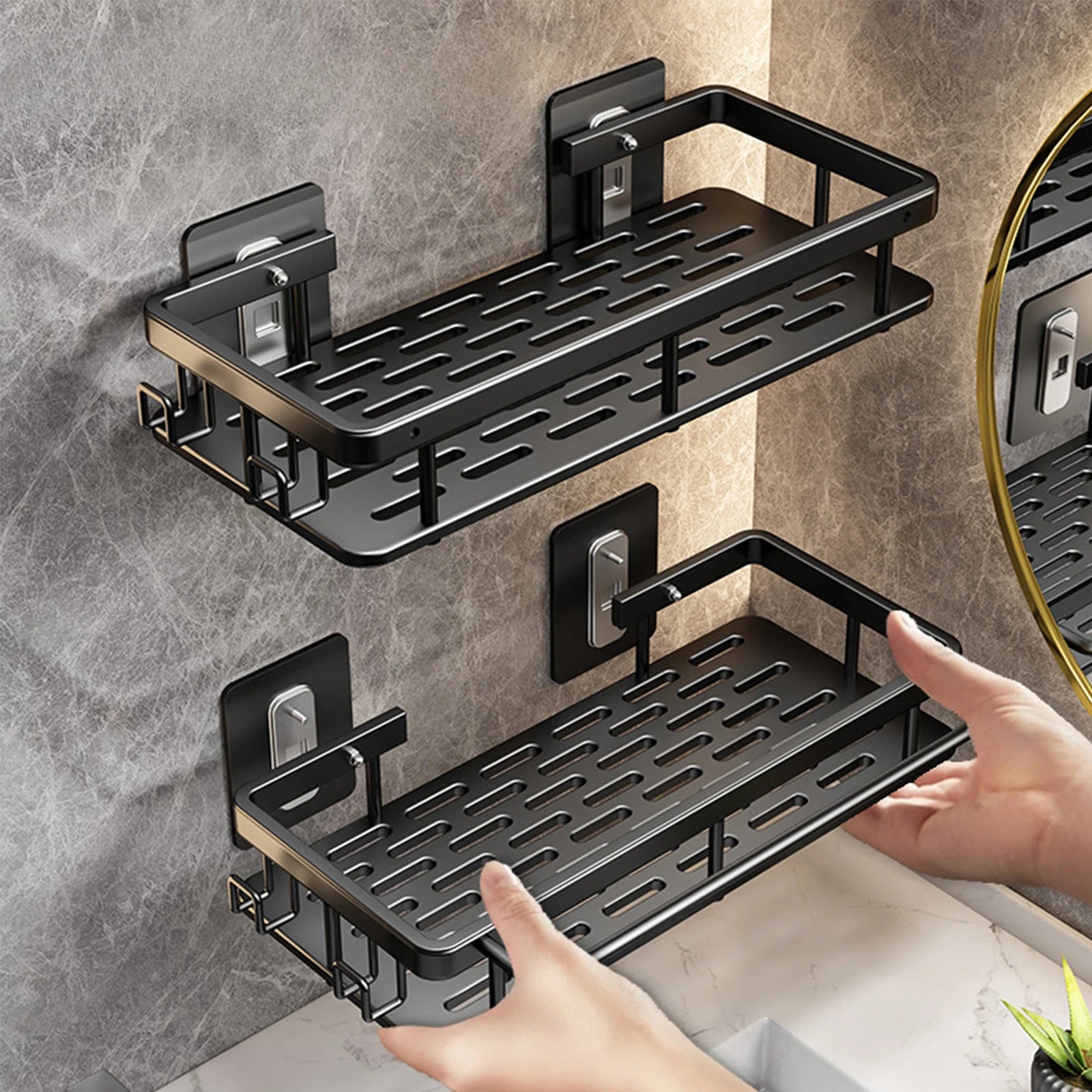 No Drill Wall Mounted Bathroom Shelf – Aluminum Shower Corner Rack