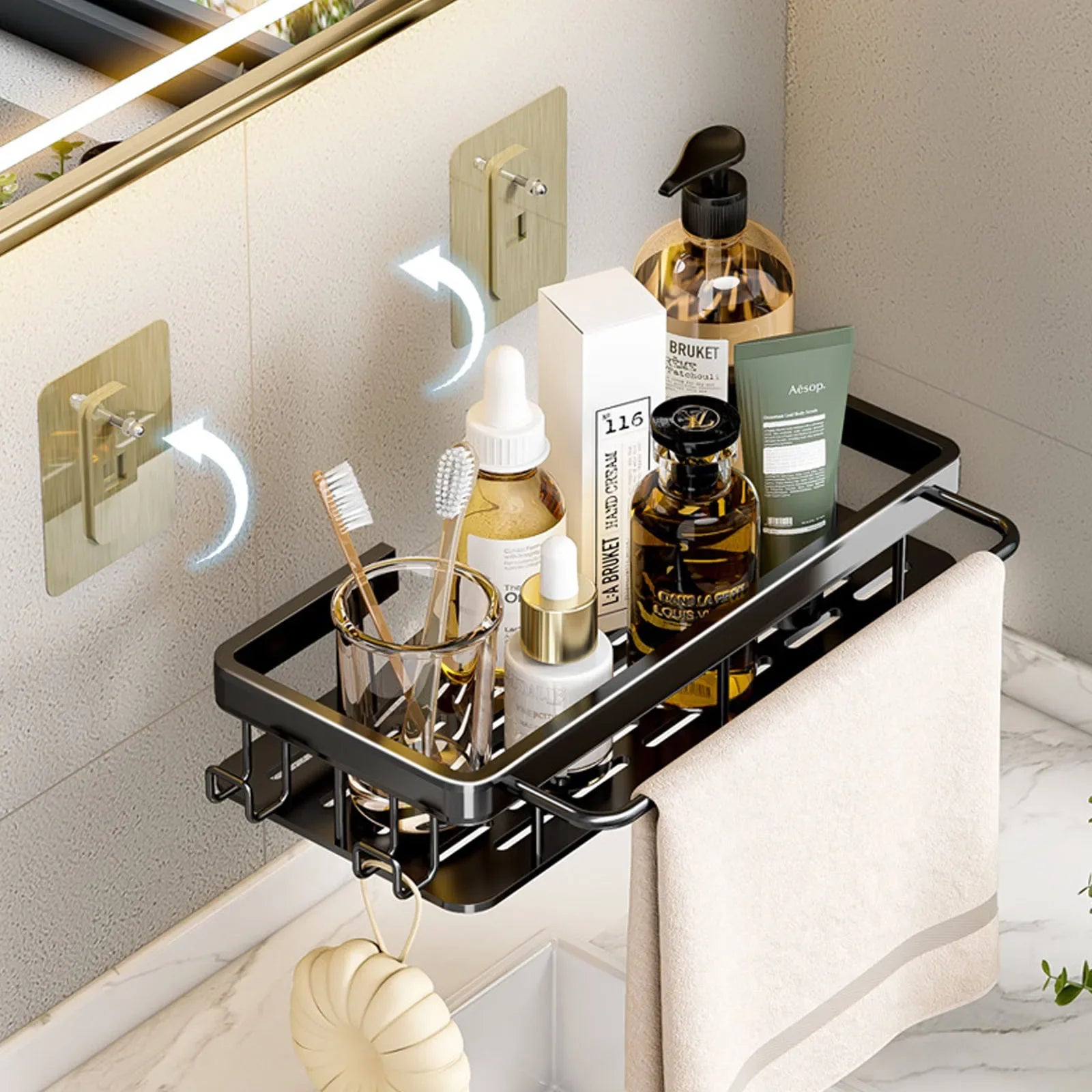 No Drill Wall Mounted Bathroom Shelf – Aluminum Shower Corner Rack