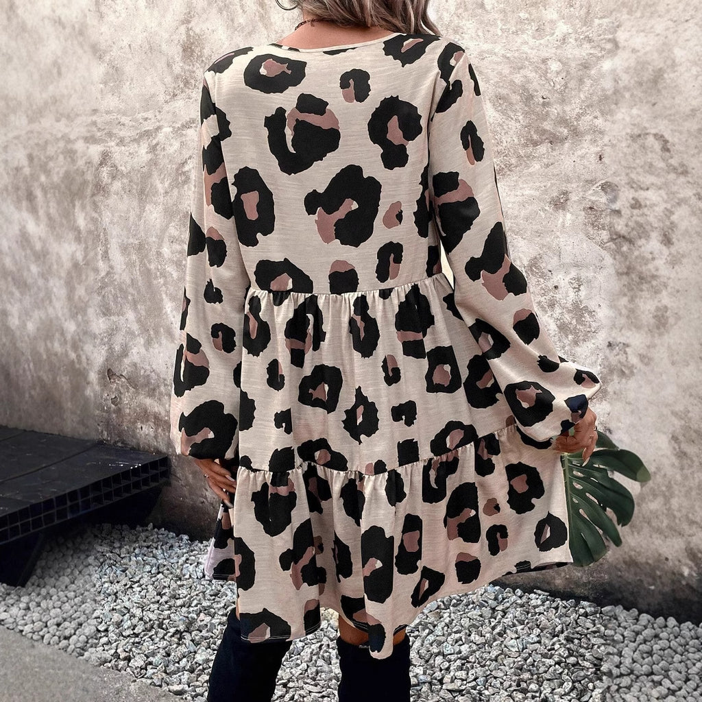 Leopard Print Long Sleeve Dress Women