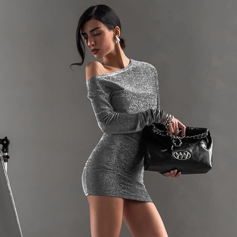 Soliede kleur skouer sexy middellyf trim heup rok