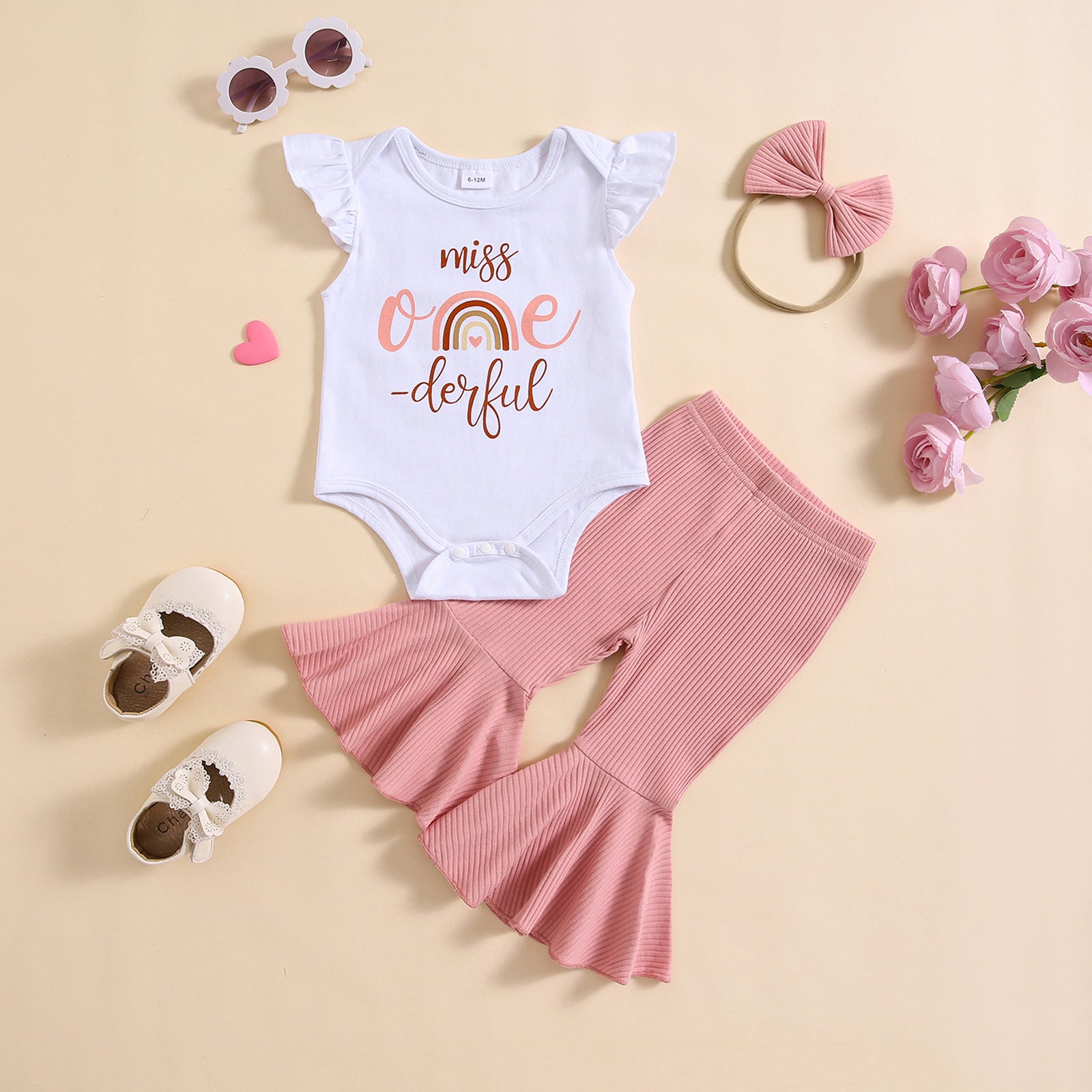 Infant Toddler Letter Printed Flounced Sleeve Romper