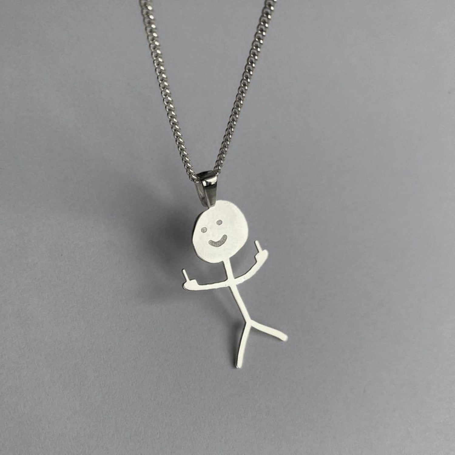 Hip-Hop Doodle Necklace - Stainless Steel Stickman Pendant with Long Chain
