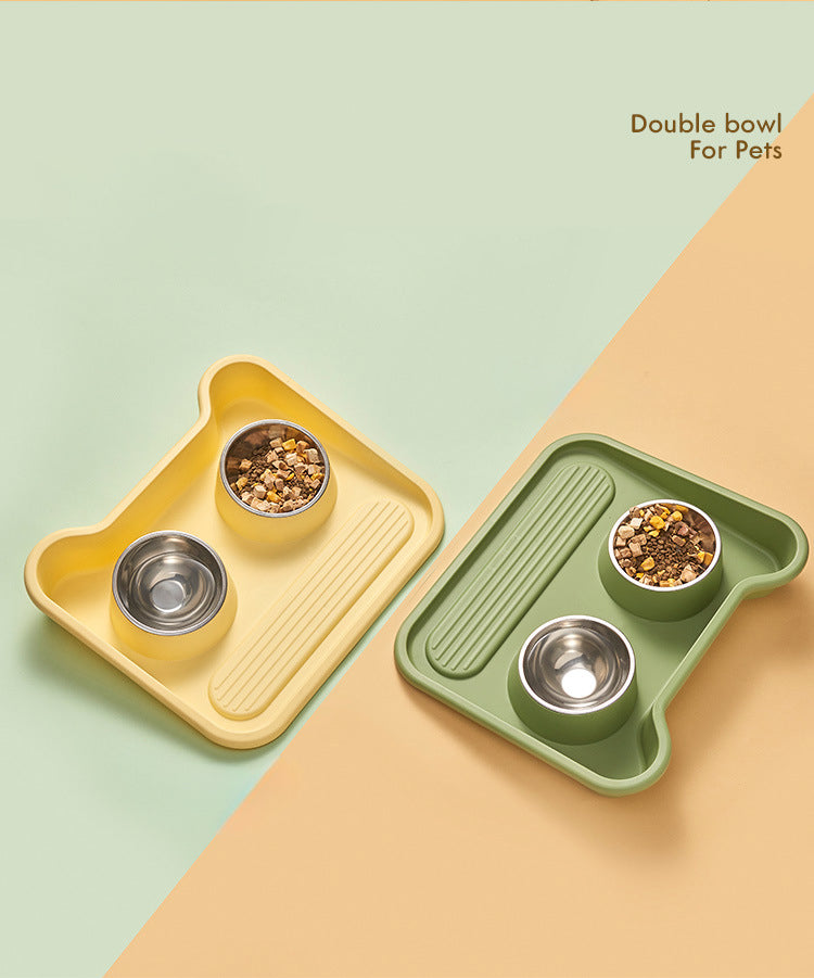 Tilted Double Stainless Steel Pet Bowl – Leak-Proof, Neck-Protecting Feeder for Cats & Dogs